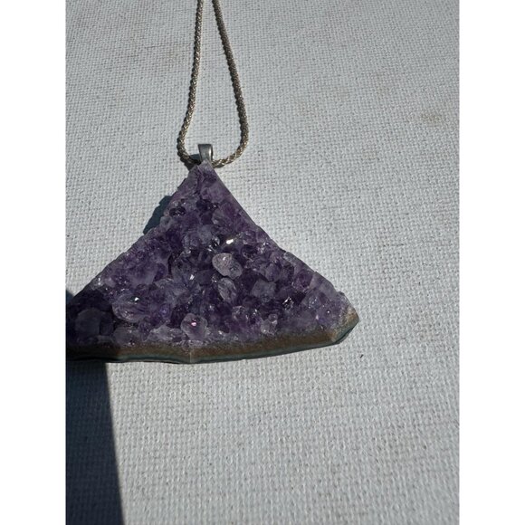 Amethyst Druzy Crystal Pendant Necklace Sterling Silver Chain - New Old Stock - Picture 4 of 8